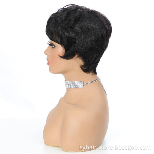 Lsybeauty 100% Virgin Brazilian Human Hair Wigs Cheap Wholesale Natural Human Hair Wigs For Black Women None Lace Wigs